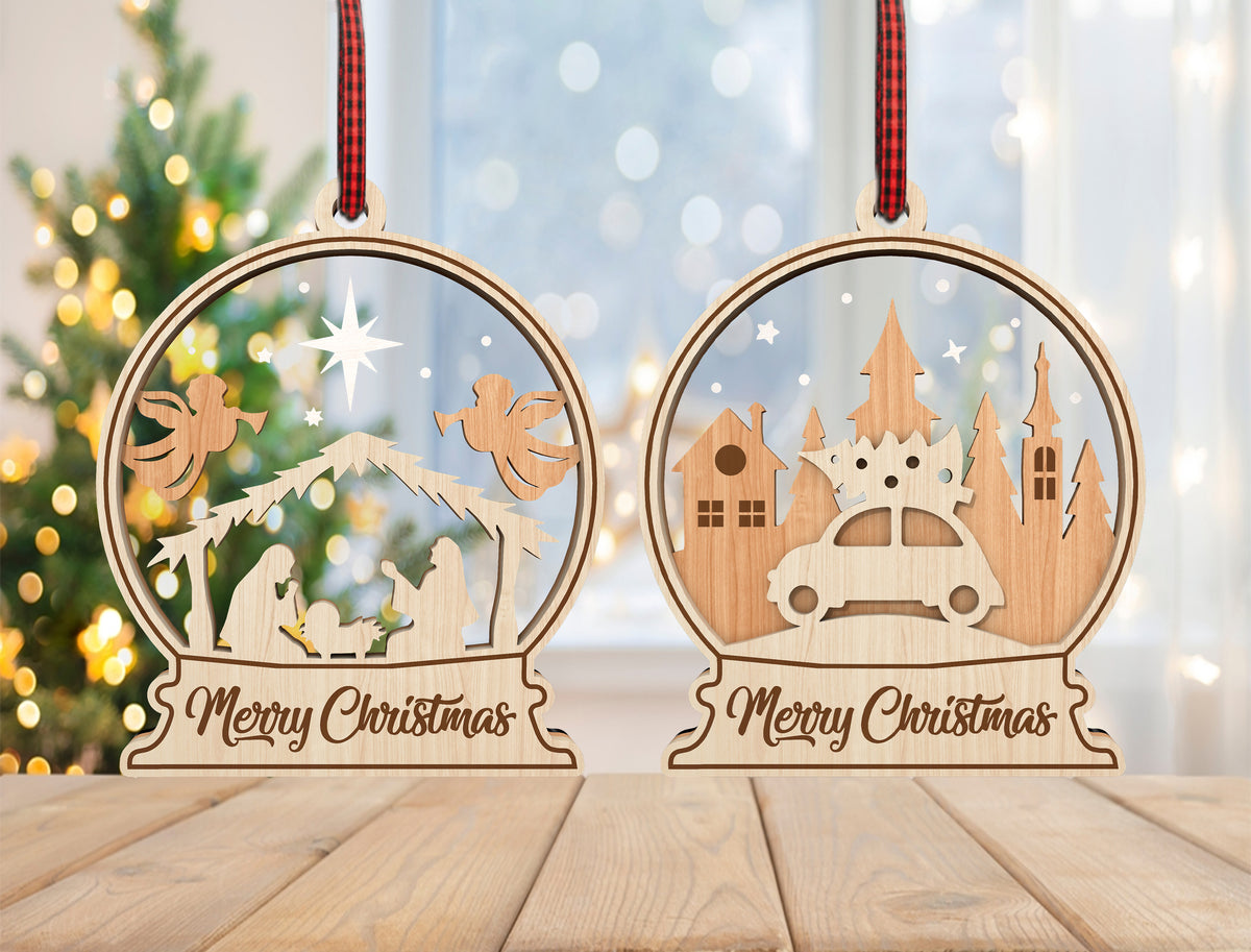 Christmas Snow Globe Ornament SVG Bundle Laser Cut Designs