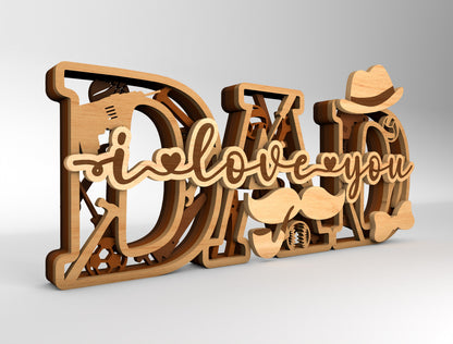 Dad Sports Monogram Sign SVG Laser Cut File for xTool and LightBurn