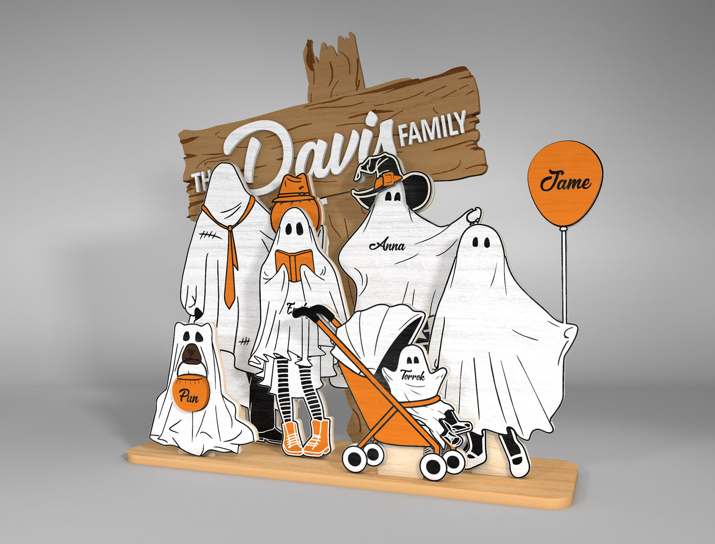 Personalized Halloween Ghost Family Sign SVG Decor for LightBurn xTool