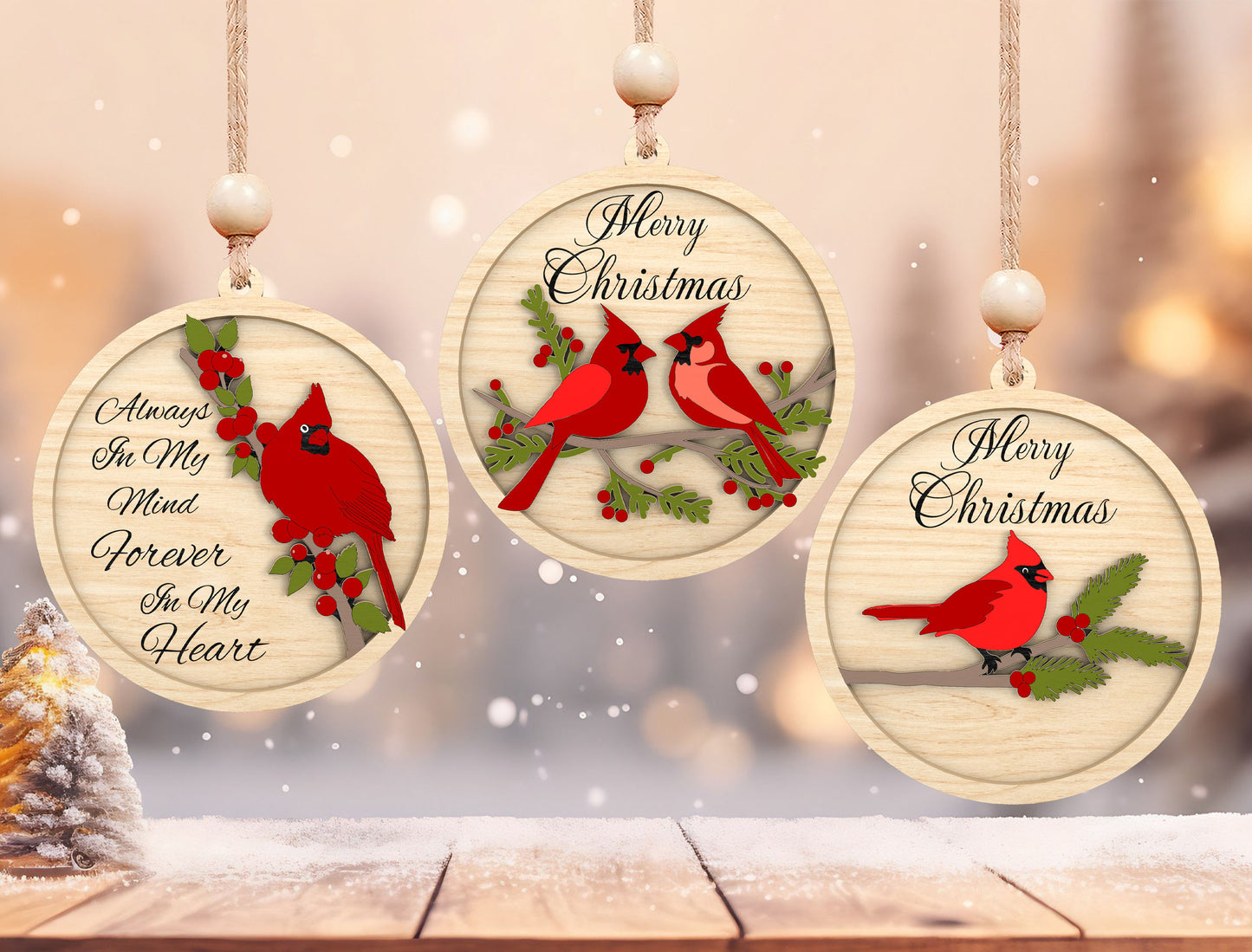 Cardinal Memorial Ornament SVG Bundle for Glowforge and LightBurn