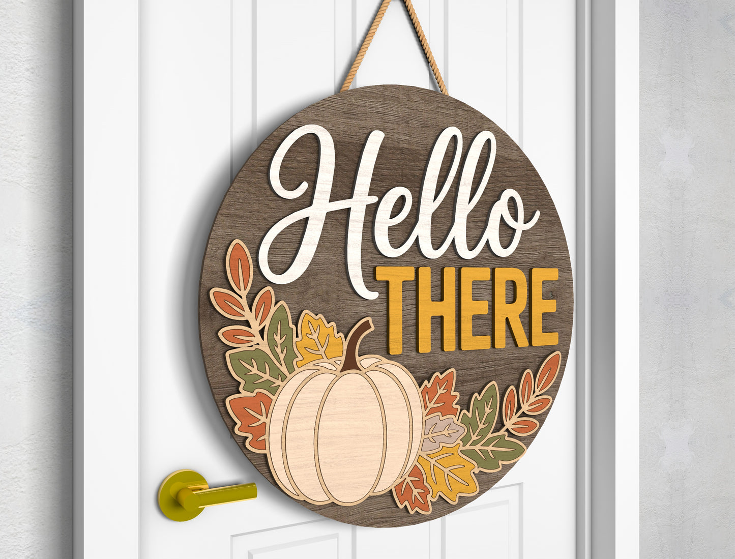 Hello Fall and Hello There Pumpkin Door Hanger SVG Set for Glowforge xTool LightBurn 2 Designs