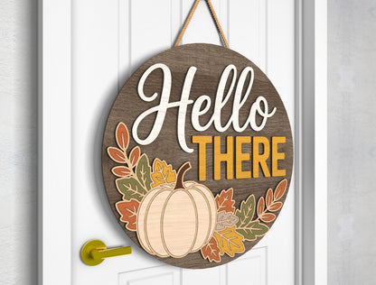 Hello Fall and Hello There Pumpkin Door Hanger SVG Set for Glowforge xTool LightBurn 2 Designs