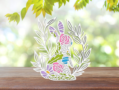 Easter Bunny Layered Floral Stained Glass SVG for LightBurn and Glowforge