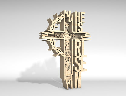 "He Is Risen" Christian Cross Multilayer SVG for Glowforge and xTool
