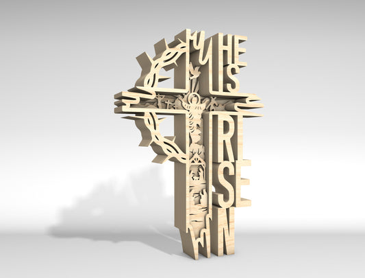 "He Is Risen" Christian Cross Multilayer SVG for Glowforge and xTool