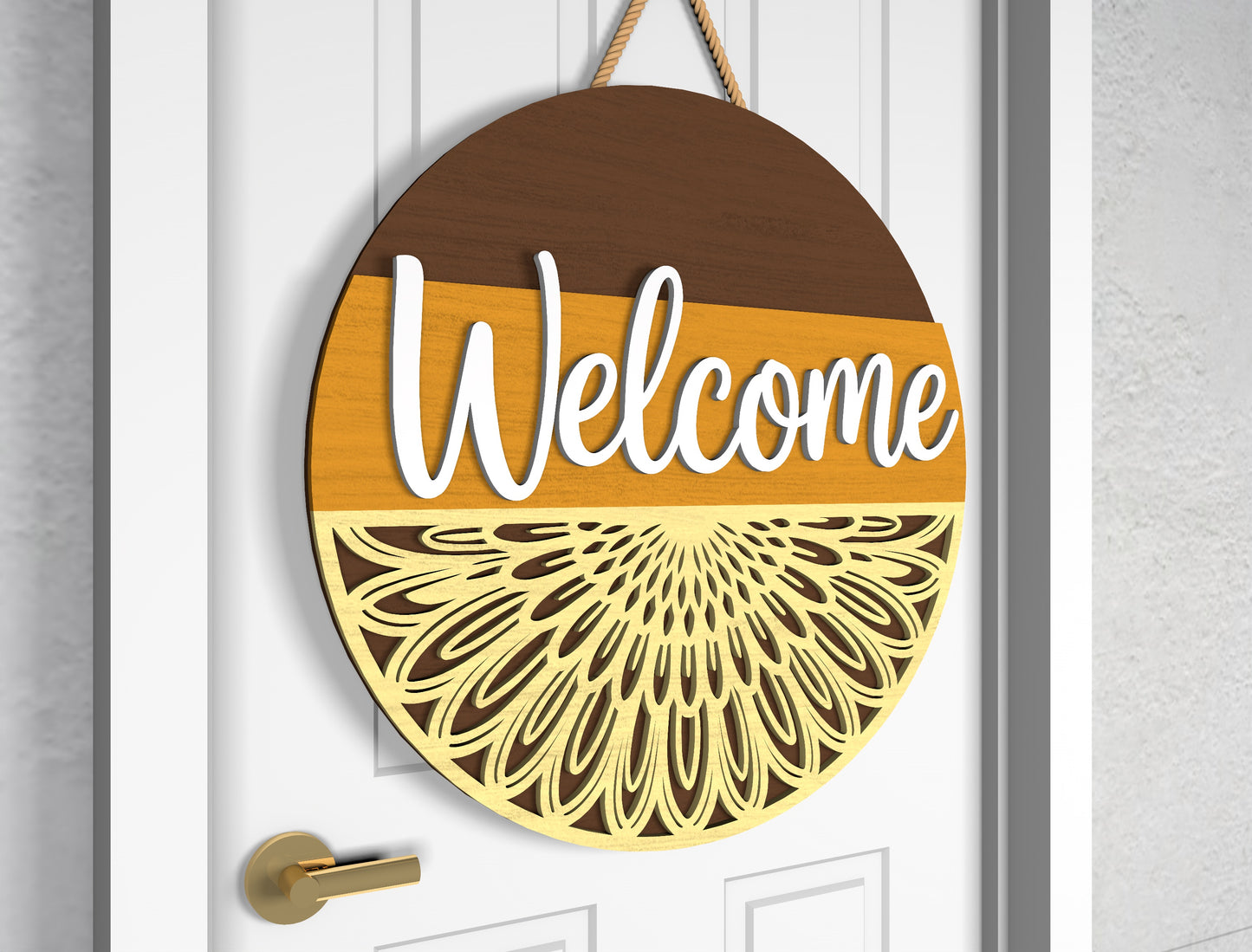 Sunflower Welcome and Hello Round Sign SVG for Glowforge and xTool