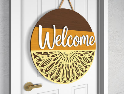 Sunflower Welcome and Hello Round Sign SVG for Glowforge and xTool