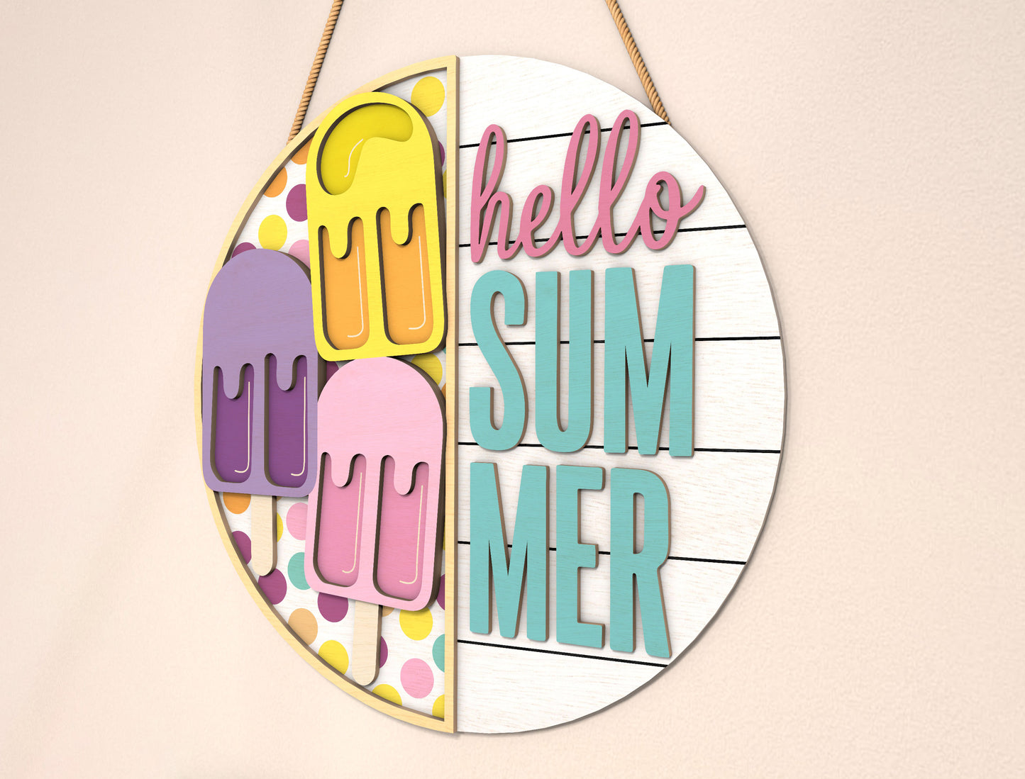 “Hello Summer” Popsicle Door Sign SVG for Glowforge and xTool