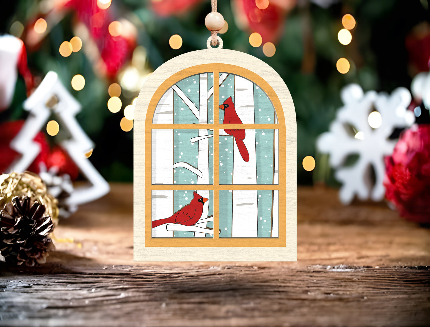 Winter Window Cardinal Ornament SVG for xTool and Glowforge