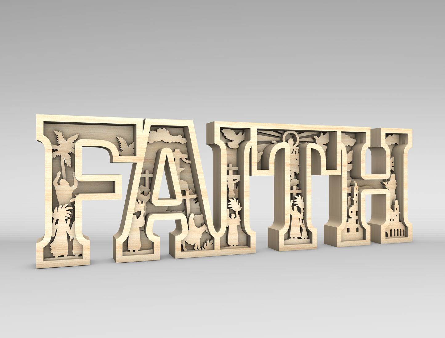 Faith Christian Multilayer Letter Sign SVG for LightBurn and Glowforge