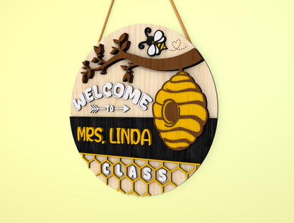 Bee Classroom Door Hanger SVG for Glowforge and LightBurn