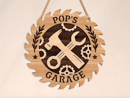 Dad’s Garage Workshop Laser Cut File | Funny Tool Sign Decor | Rustic Wooden Workshop Style | Glowforge, xTool, LightBurn, etc.