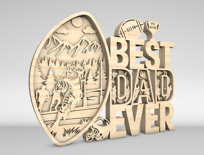 Best Dad Ever Football Multilayer Sign SVG Laser Cut File for Glowforge and xTool