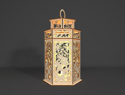 Easter Bunny Lantern SVG Wooden Candle Lantern Decor for Glowforge and xTool