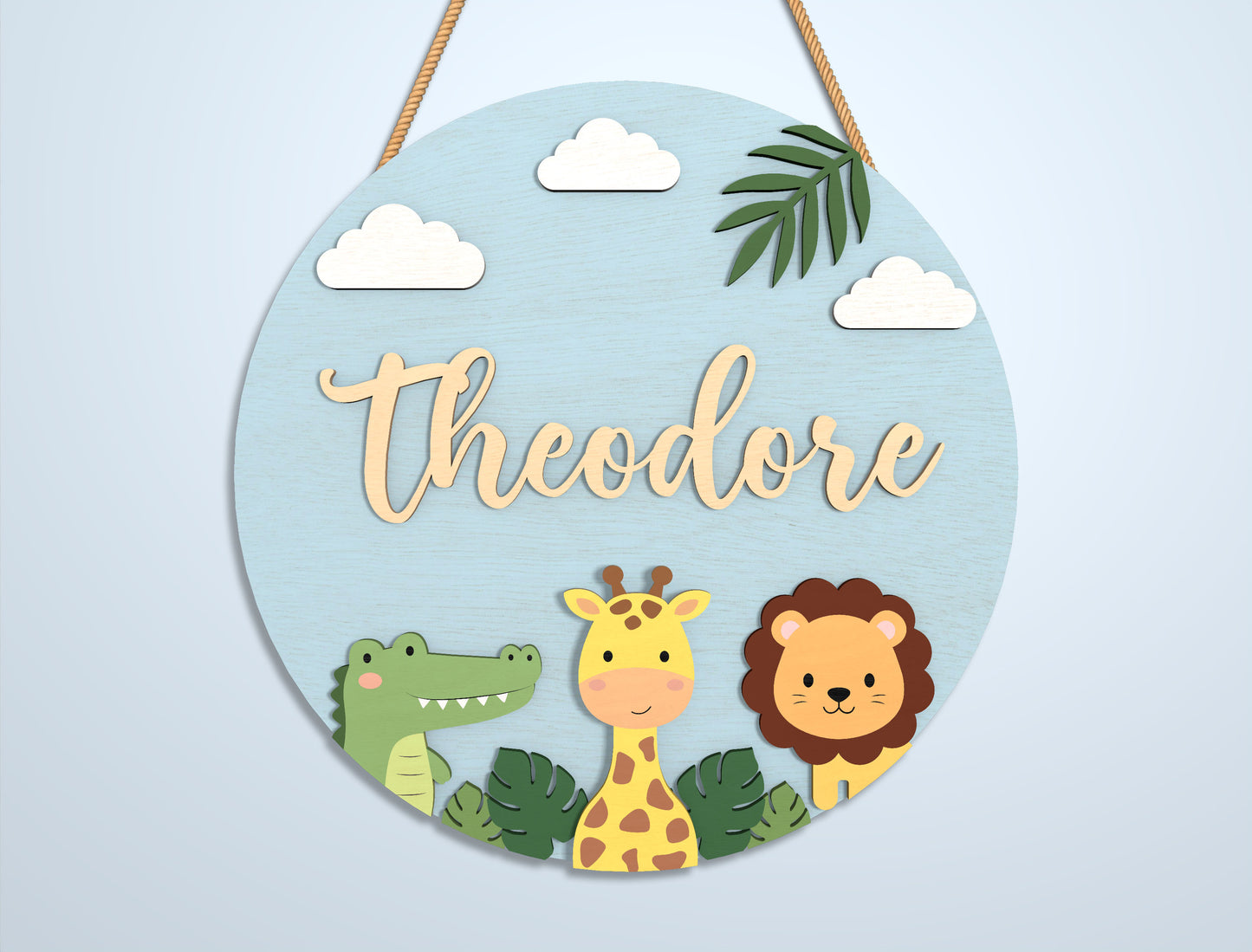 Personalized Safari Baby Name Sign SVG Bundle for Glowforge and xTool