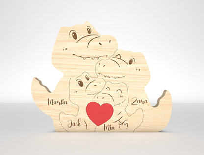 Personalized Family Crocodile Puzzle SVG Laser Cut File for Glowforge and LightBurn