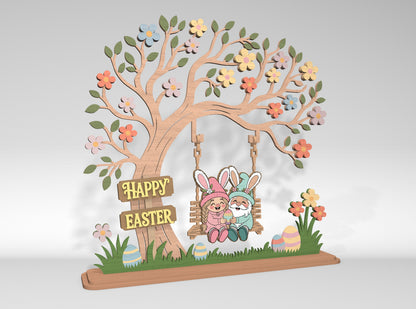 Happy Easter Gnome Tree Swing SVG Laser Cut for LightBurn and Glowforge