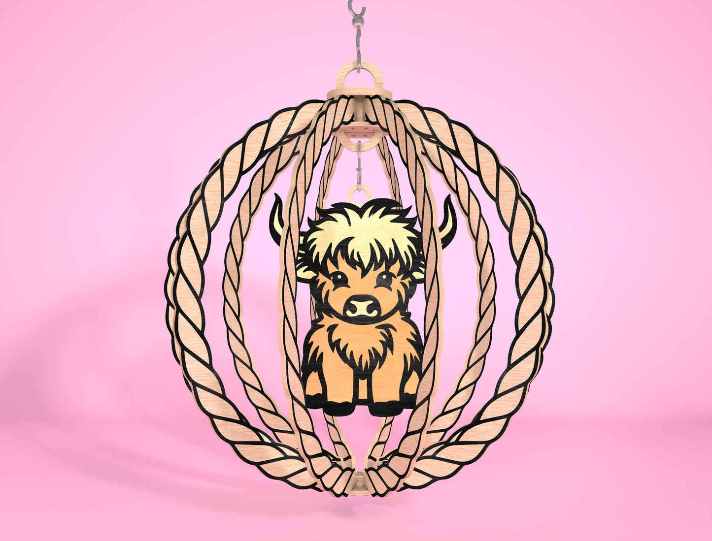 Highland Cow Hanging Spinner SVG Laser Cut File for Glowforge