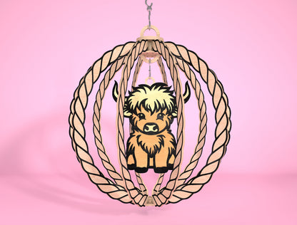 Highland Cow Hanging Spinner SVG Laser Cut File for Glowforge