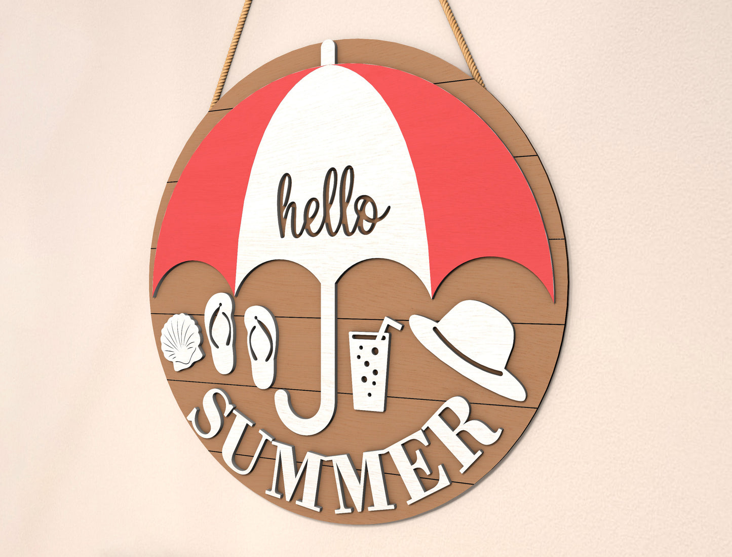 Hello Summer Beach Umbrella Sign SVG Laser Cut File for xTool and Glowforge