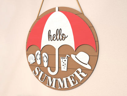Hello Summer Beach Umbrella Sign SVG Laser Cut File for xTool and Glowforge