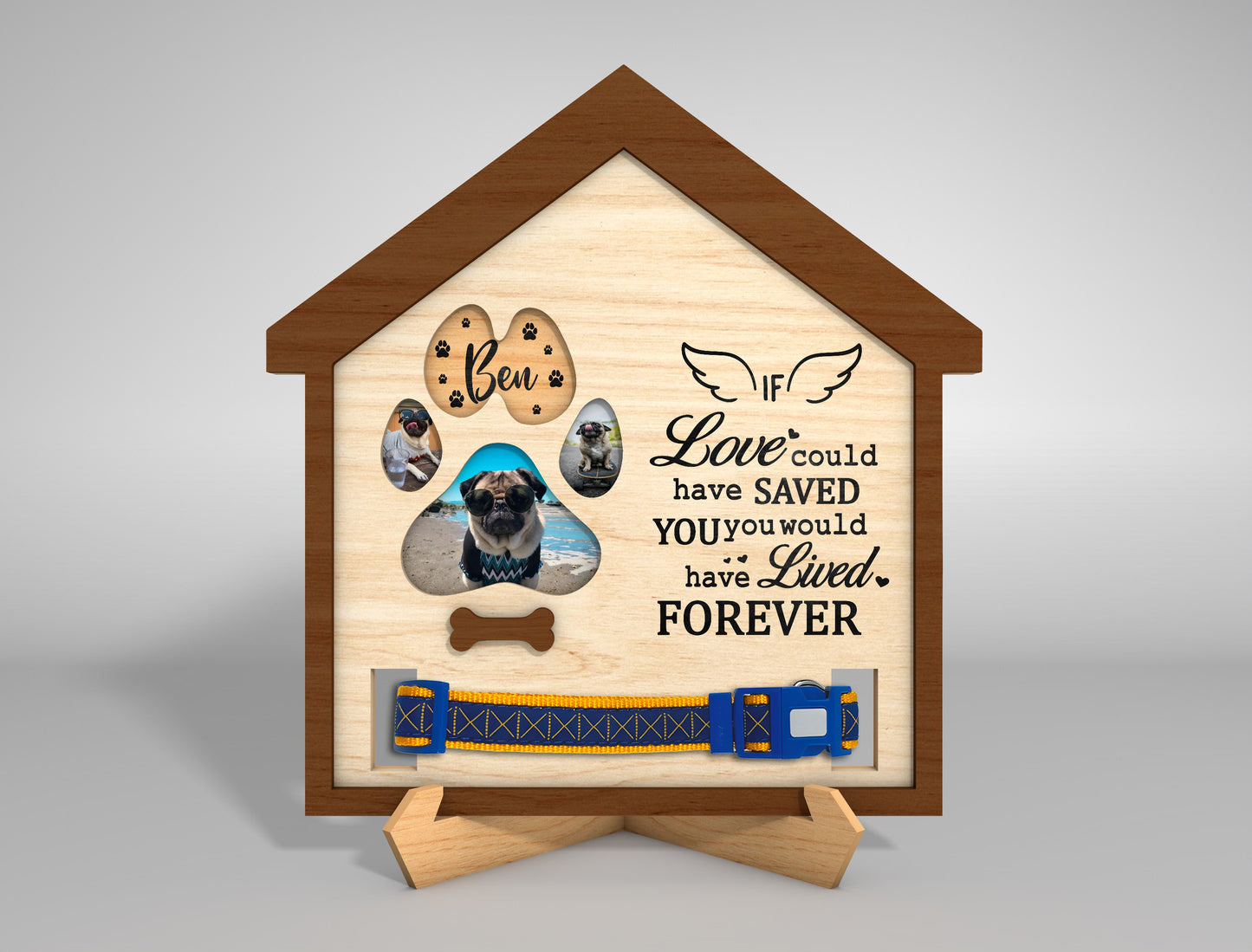 Pet Memorial Collar Holder SVG Dog Remembrance Tabletop Sign Laser Cut File for LightBurn