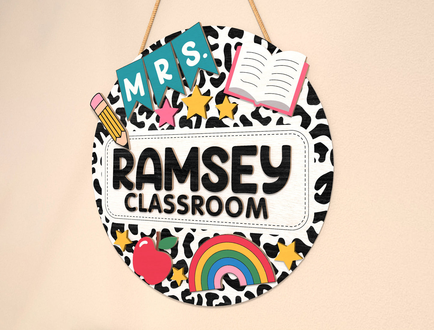 Personalized Doodle Classroom Door Sign SVG Laser Cut File for Glowforge and xTool