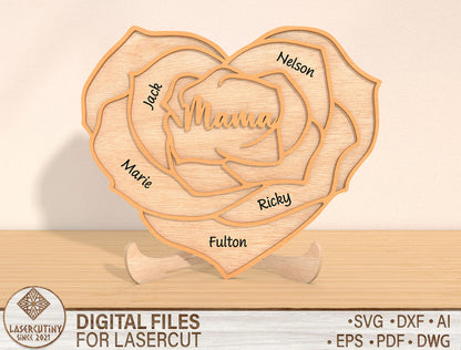 Rose Heart Family Name Sign SVG Bundle for Glowforge and xTool