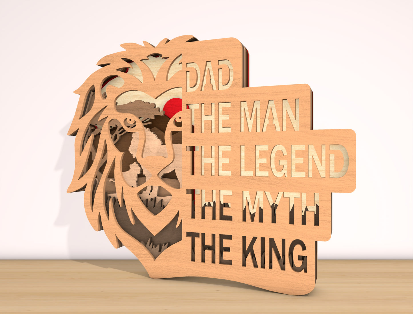 Dad The Man The Legend The Myth The King Laser Cut File | Lion Silhouette Father Decor | Layered Wooden Art | Glowforge, xTool, LightBurn, etc.