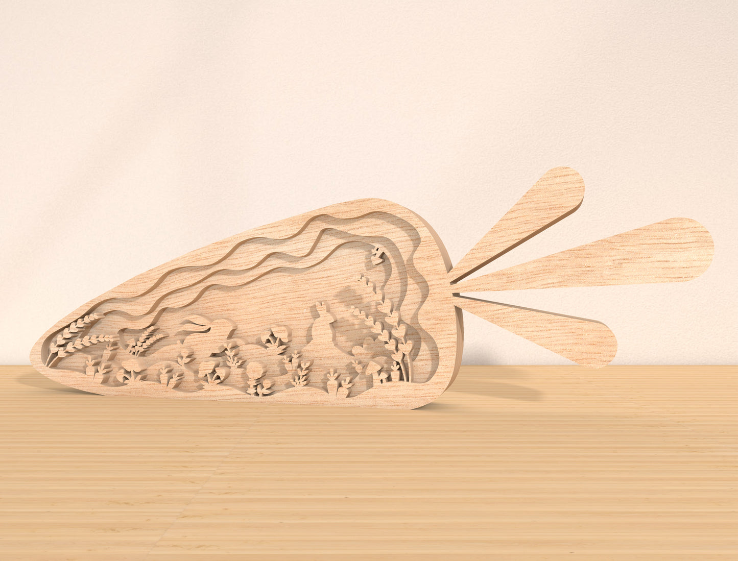 Layered Carrot Bunny Scene Laser Cut File | Easter Woodland Decor | Wooden Spring Art | Glowforge, xTool, LightBurn, etc.