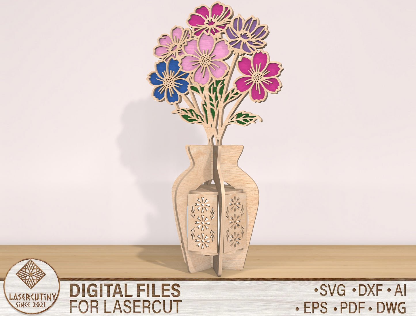 Cosmos Flower Lantern SVG Pastel Wildflower Candle Holder for LightBurn and Glowforge
