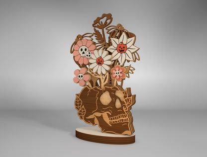 Halloween Skull Flower Vase Multilayer SVG Standing Shelf Sitter for xTool LightBurn Glowforge