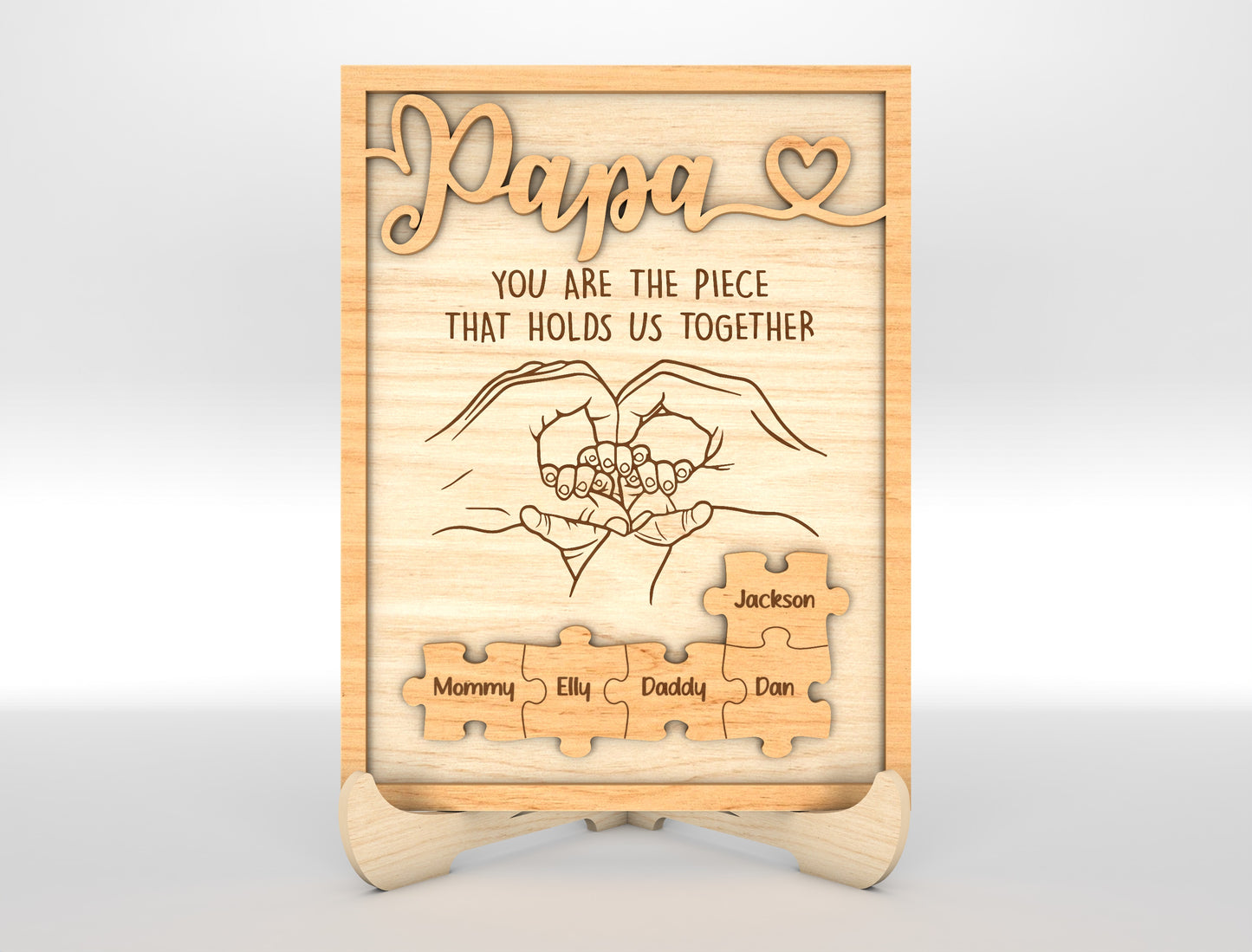 Personalized Dad Puzzle Hands SVG Laser Cut File for Glowforge