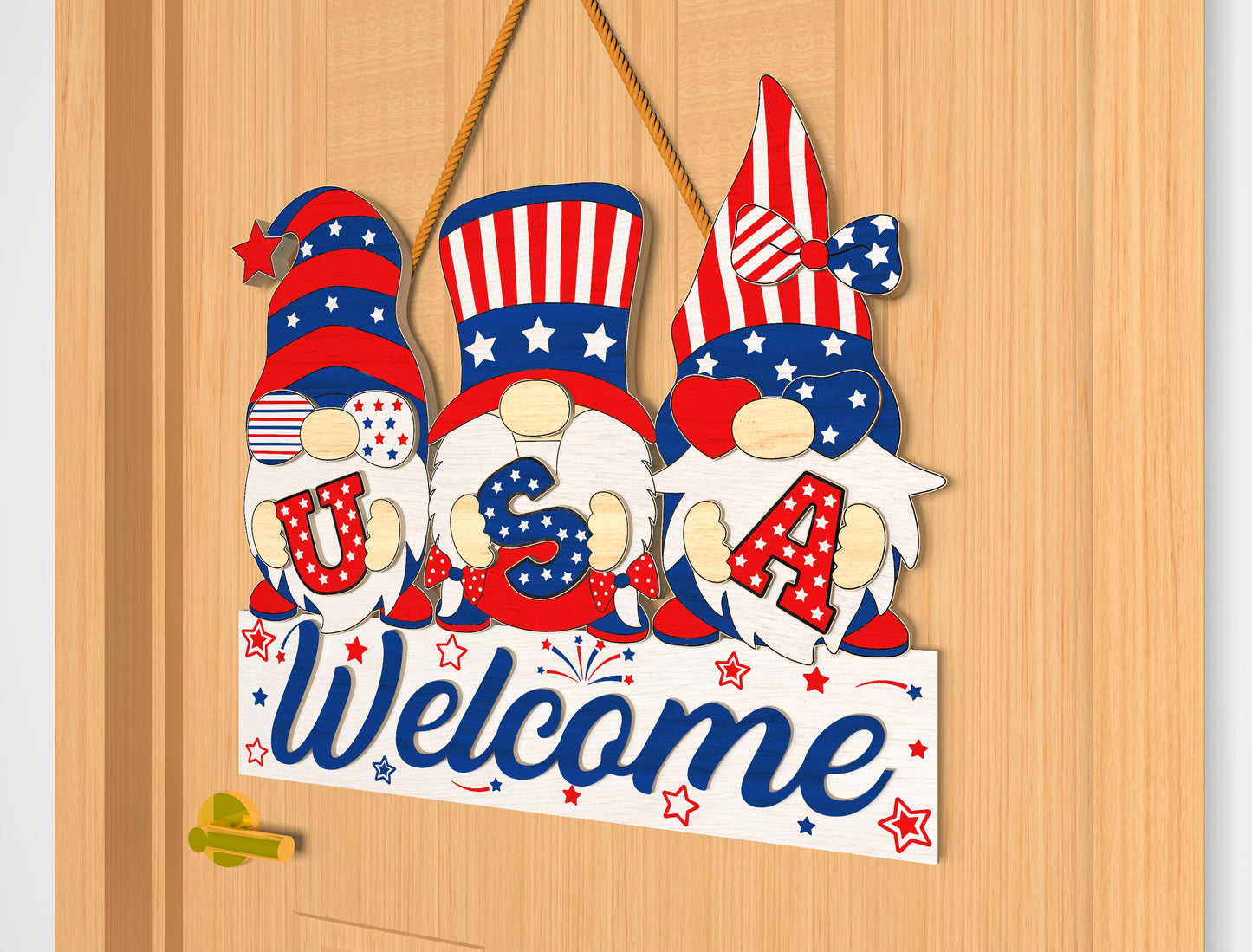 4th of July Gnomes Door Sign SVG Laser Cut File for xTool