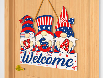 4th of July Gnomes Door Sign SVG Laser Cut File for xTool