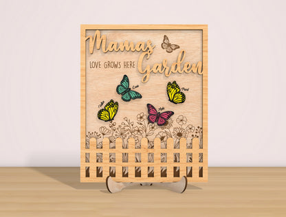 Mama’s Garden Butterfly Sign Laser Cut File | Mother’s Day Decor | Floral Wooden Style | Glowforge, xTool, LightBurn, etc.