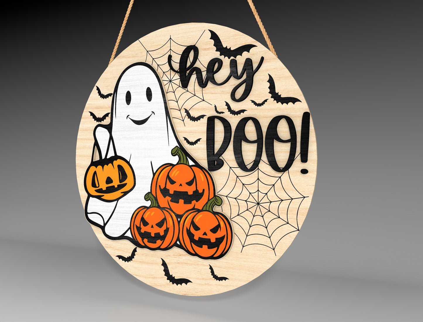 Halloween Ghost Pumpkin Round Sign SVG for Glowforge LightBurn