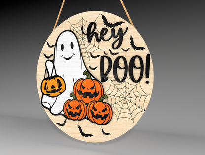 Halloween Ghost Pumpkin Round Sign SVG for Glowforge LightBurn