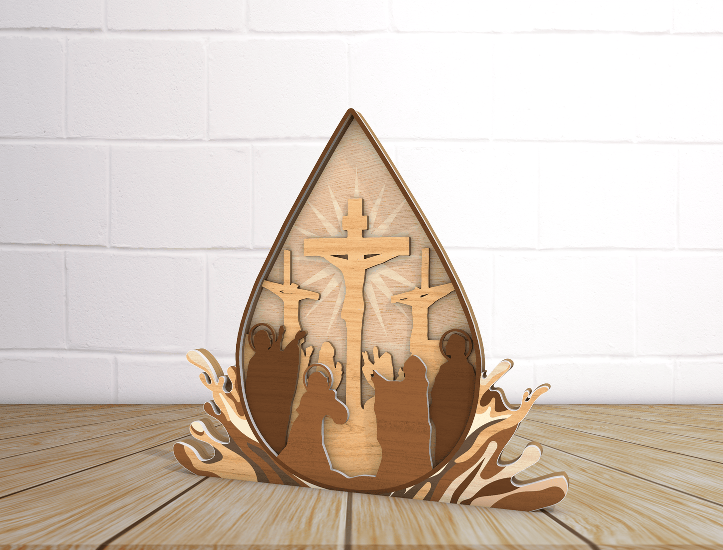 Multilayer Christian Easter He Is Risen Cross Scene SVG for Glowforge