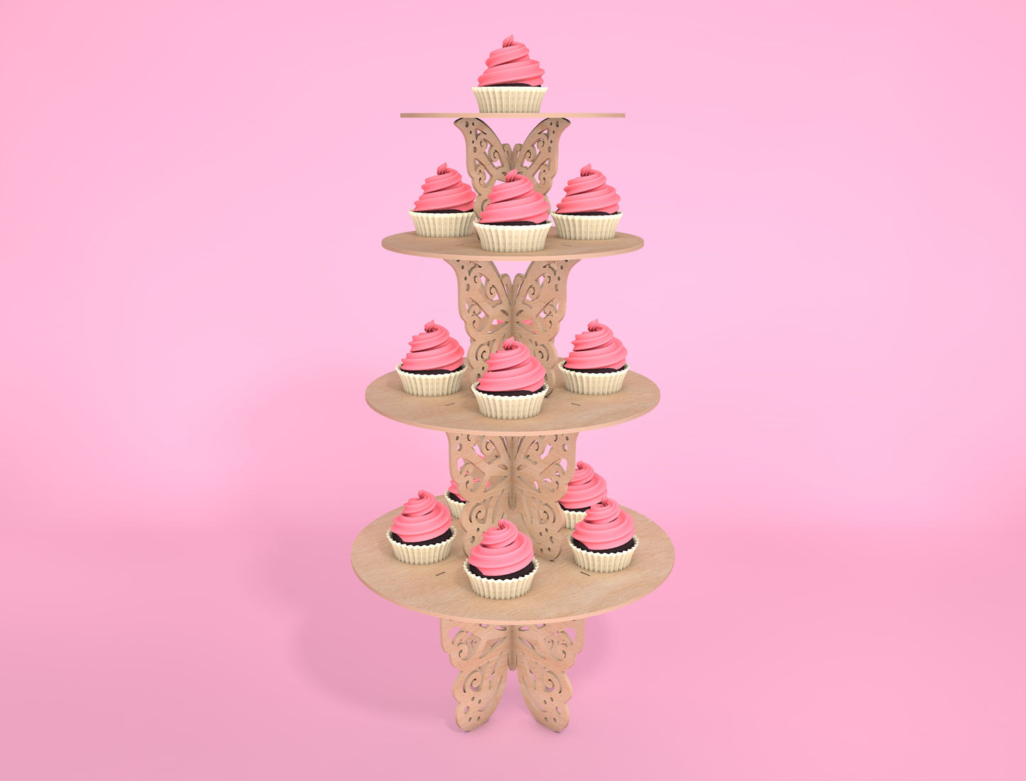 Butterfly Cupcake Stand SVG 3-Tier Dessert Stand Laser Cut File for xTool and Glowforge