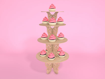 Butterfly Cupcake Stand SVG 3-Tier Dessert Stand Laser Cut File for xTool and Glowforge