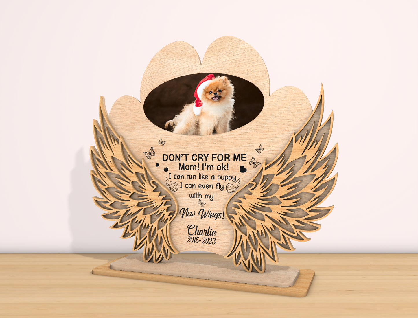 Dog Paw Angel Wings Photo Memorial SVG for Glowforge Users
