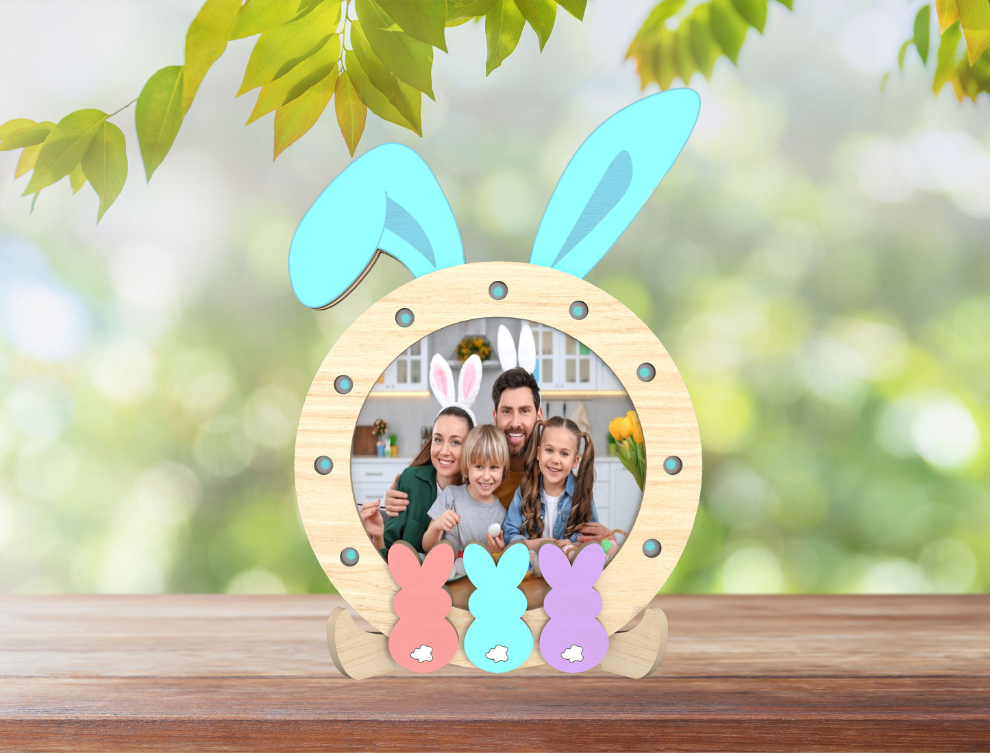 Easter Bunny Photo Frame SVG Round Bunny Ear Picture for LightBurn and xTool