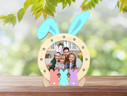 Easter Bunny Photo Frame SVG Round Bunny Ear Picture for LightBurn and xTool
