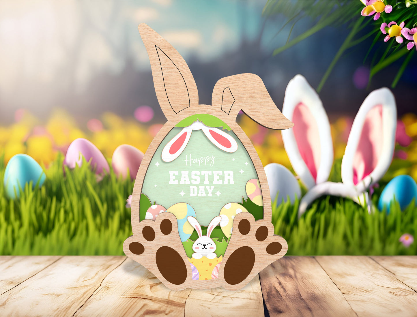 Easter Bunny Egg Multilayer Frame SVG for Glowforge and LightBurn
