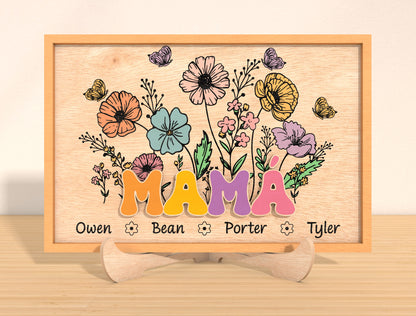 Personalized Mother’s Day Floral Name Sign Laser Cut File | Custom Mom & Grandma Decor | Colorful Botanical Style | Glowforge, xTool, LightBurn, etc.