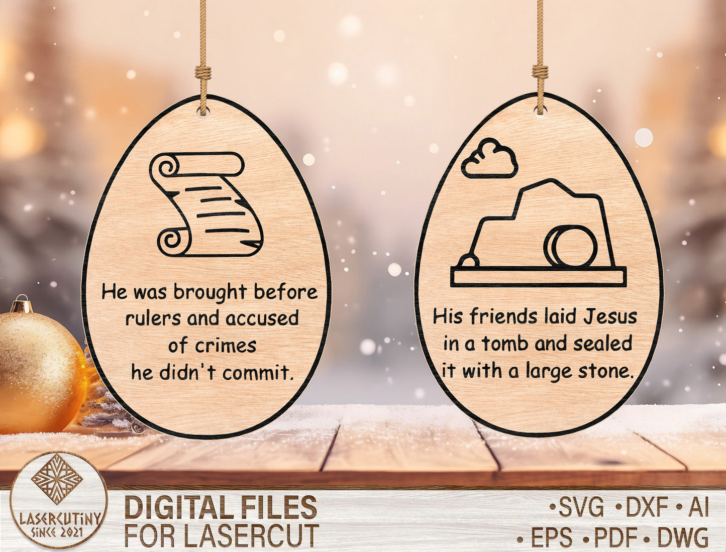 Easter Story Ornament SVG Bundle Christian Egg 12 Designs for LightBurn