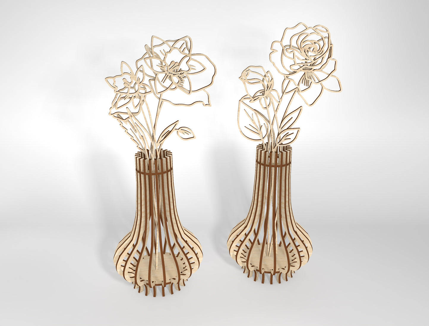 Birth Month Flower Stem Vase SVG Bundle for Glowforge and LightBurn