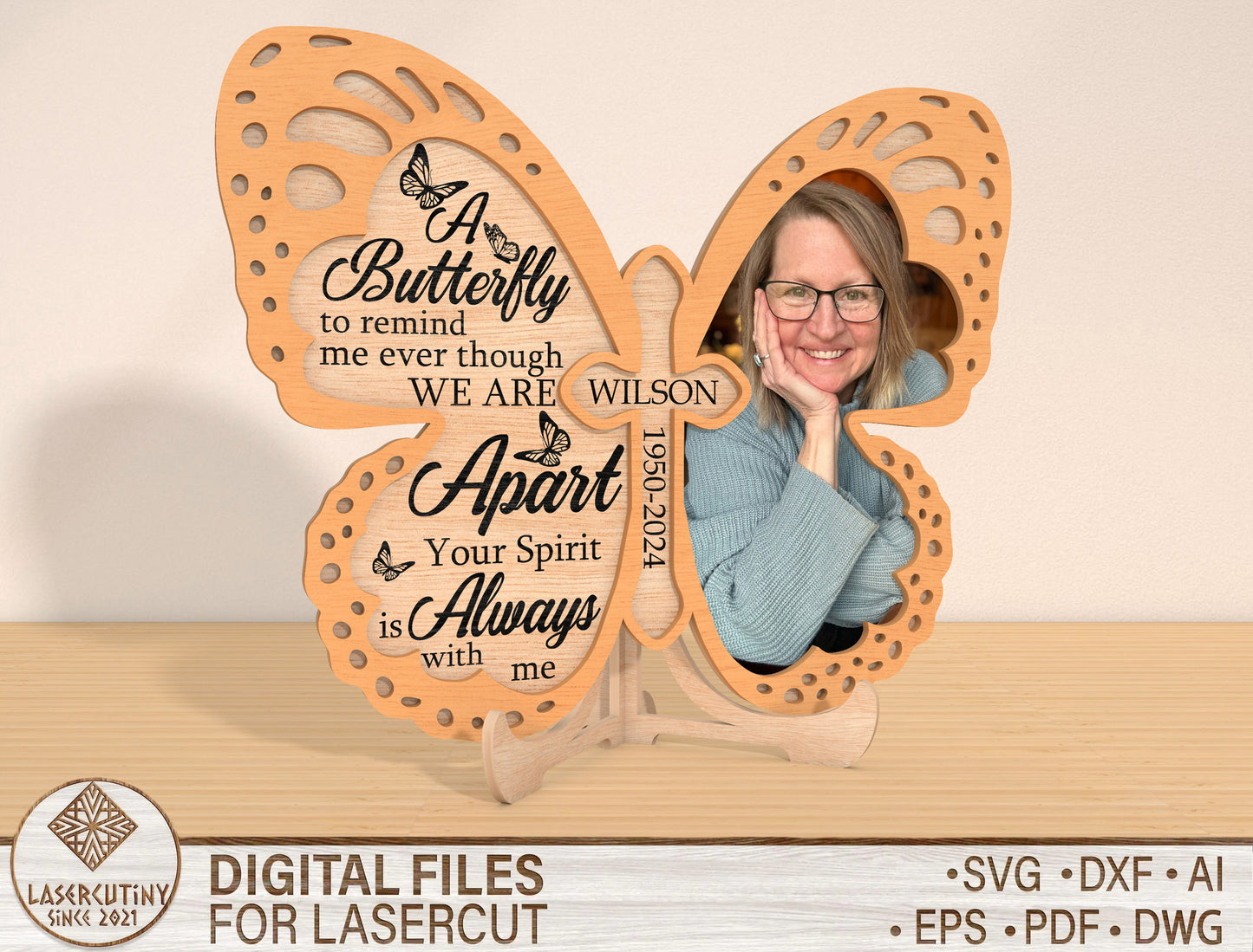 Butterfly Cross Memorial SVG Christian Photo Frame Laser Cut File
