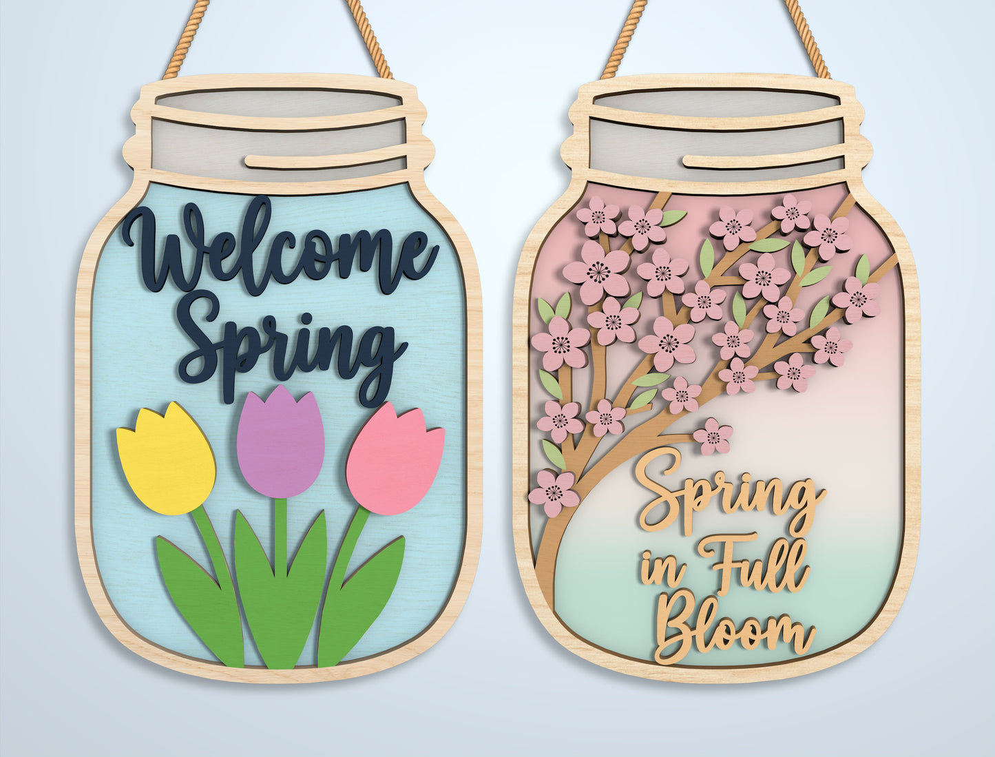 Spring Mason Jar Door Hanger Laser Cut File | Ready to Cut | Glowforge, xTool, LightBurn, etc.